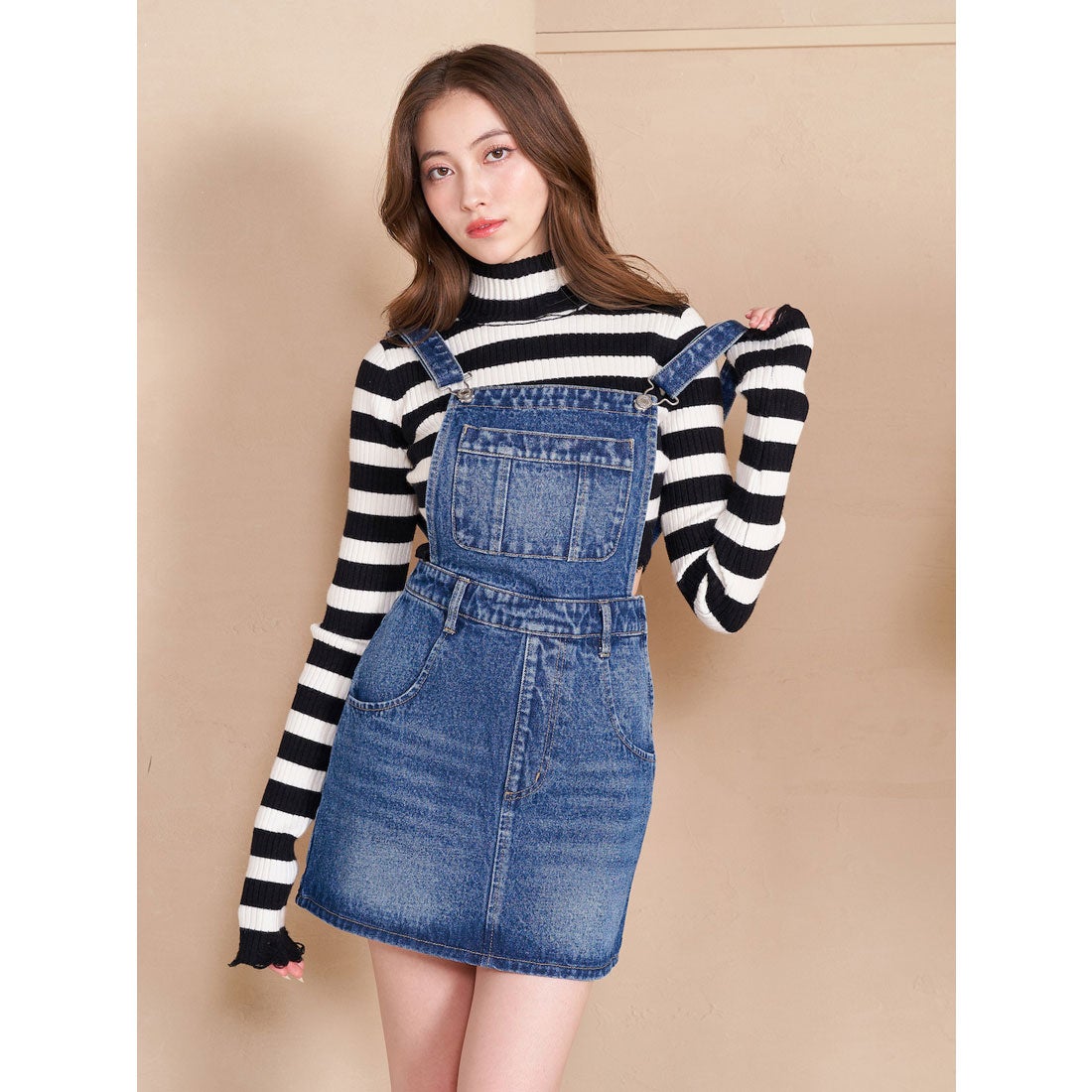 ダーリッチ Darich デニムサロペットミニスカート （ブルー） -靴