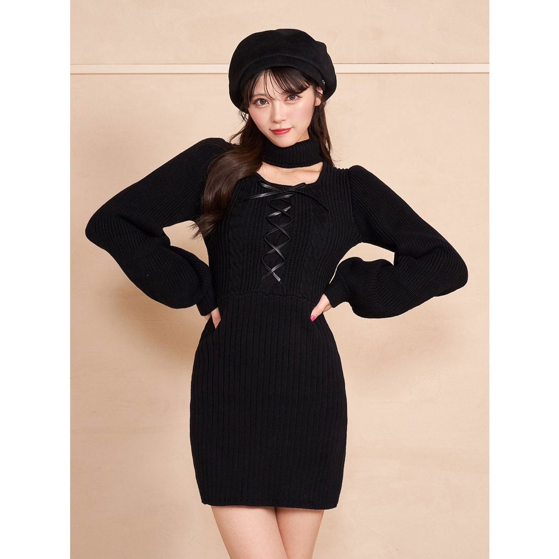 ダーリッチ Darich レースアップケーブルニットミニワンピース
