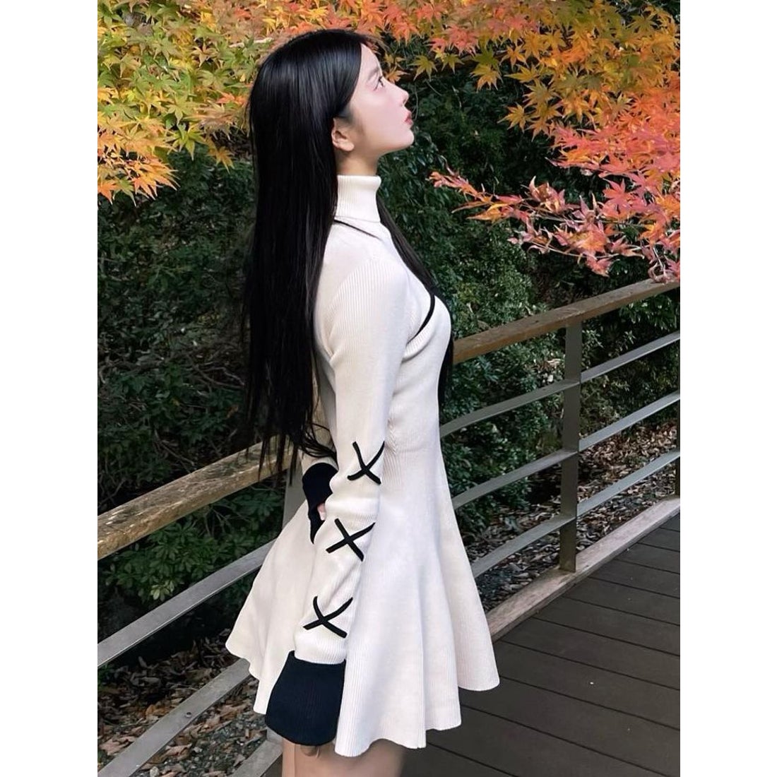 ダーリッチ Darich バイカラーリボンデザインニットミニワンピース