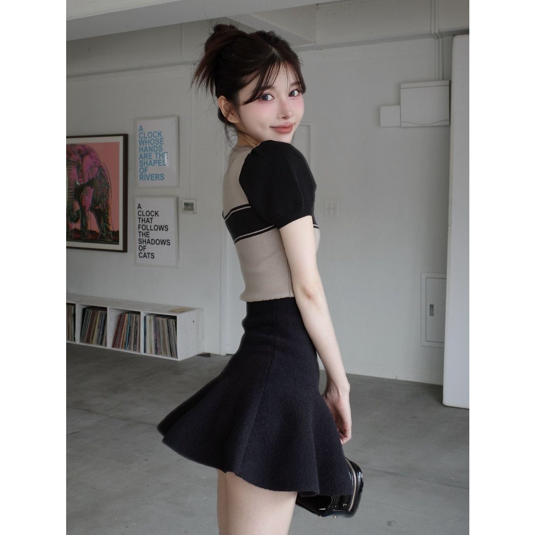 ダーリッチ Darich ハイウエストニットミニスカート （ブラック