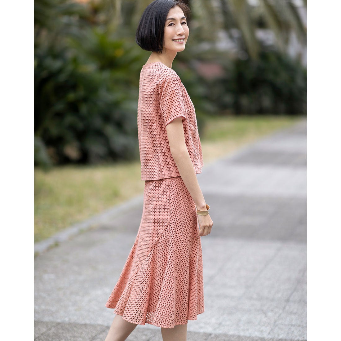 ANIECA 光沢サーモンピンク バイアススカートフリーサイズ サーモン