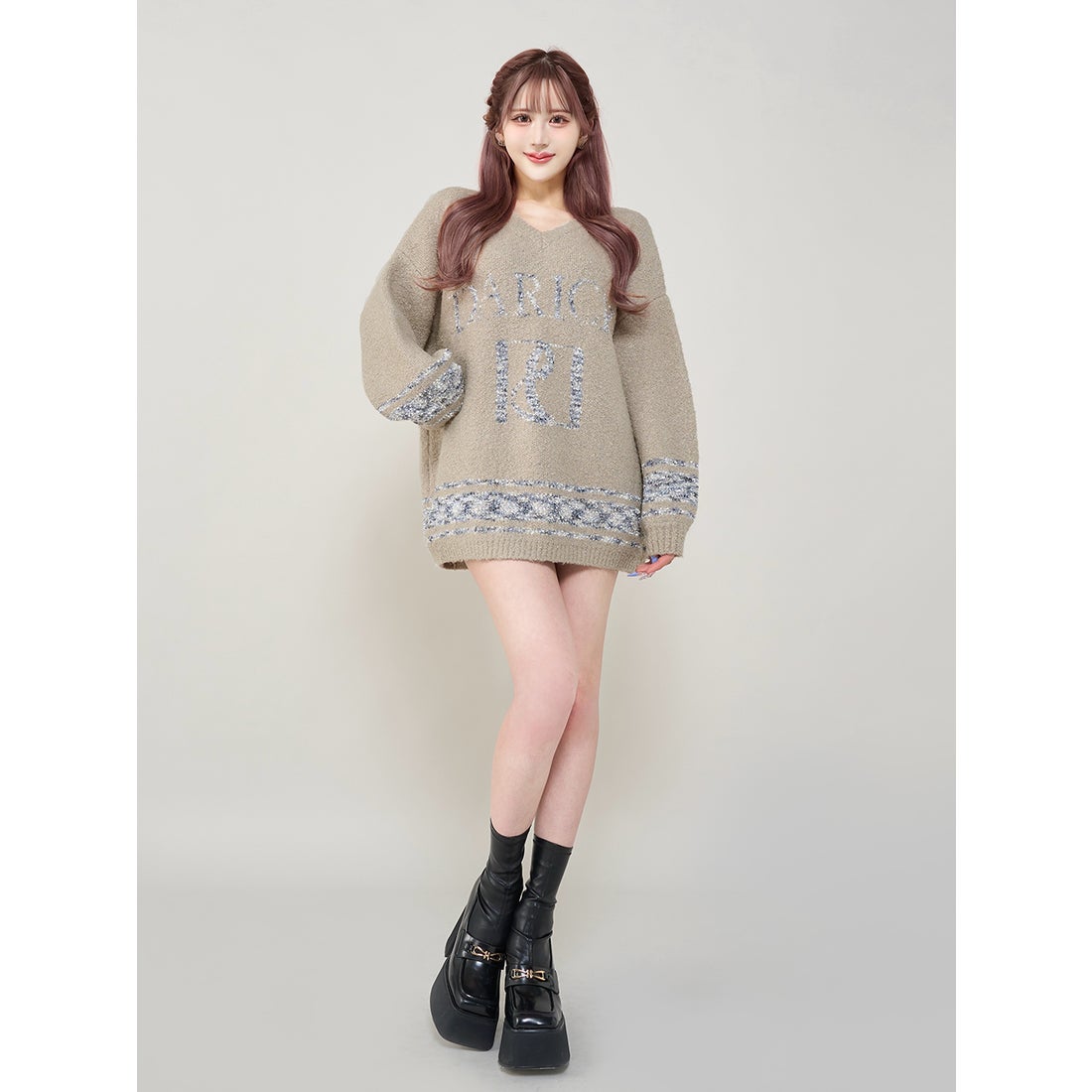 ダーリッチ Darich ミックスカラーRDニットチュニック （ホワイト