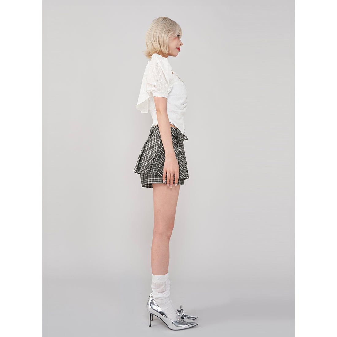 ダーリッチ Darich チェックスカートライクショートパンツ （グレー