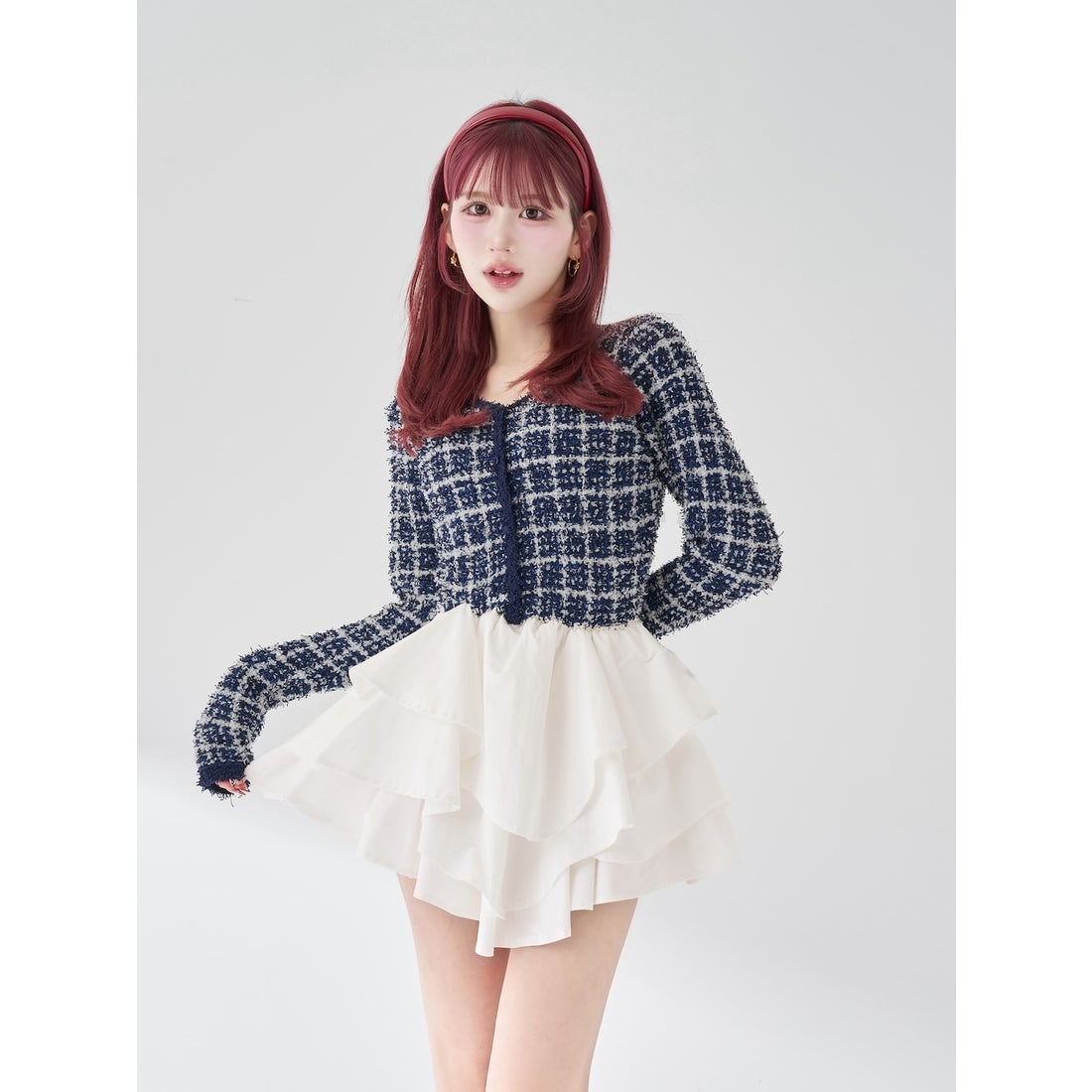 ダーリッチ Darich ボリュームフリルツイードニットミニワンピース