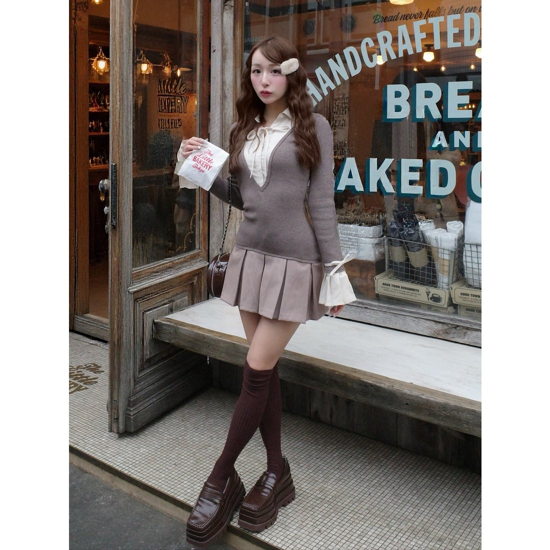 シャツドッキングプリーツミニワンピース MOC モカ Free シャツ