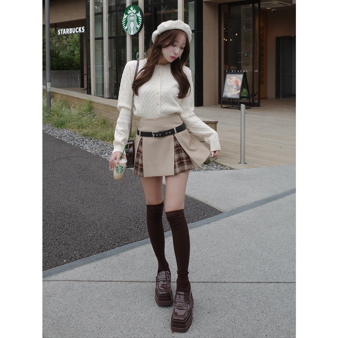 ダーリッチ Darich チェックドッキングミニスカート （ベージュ