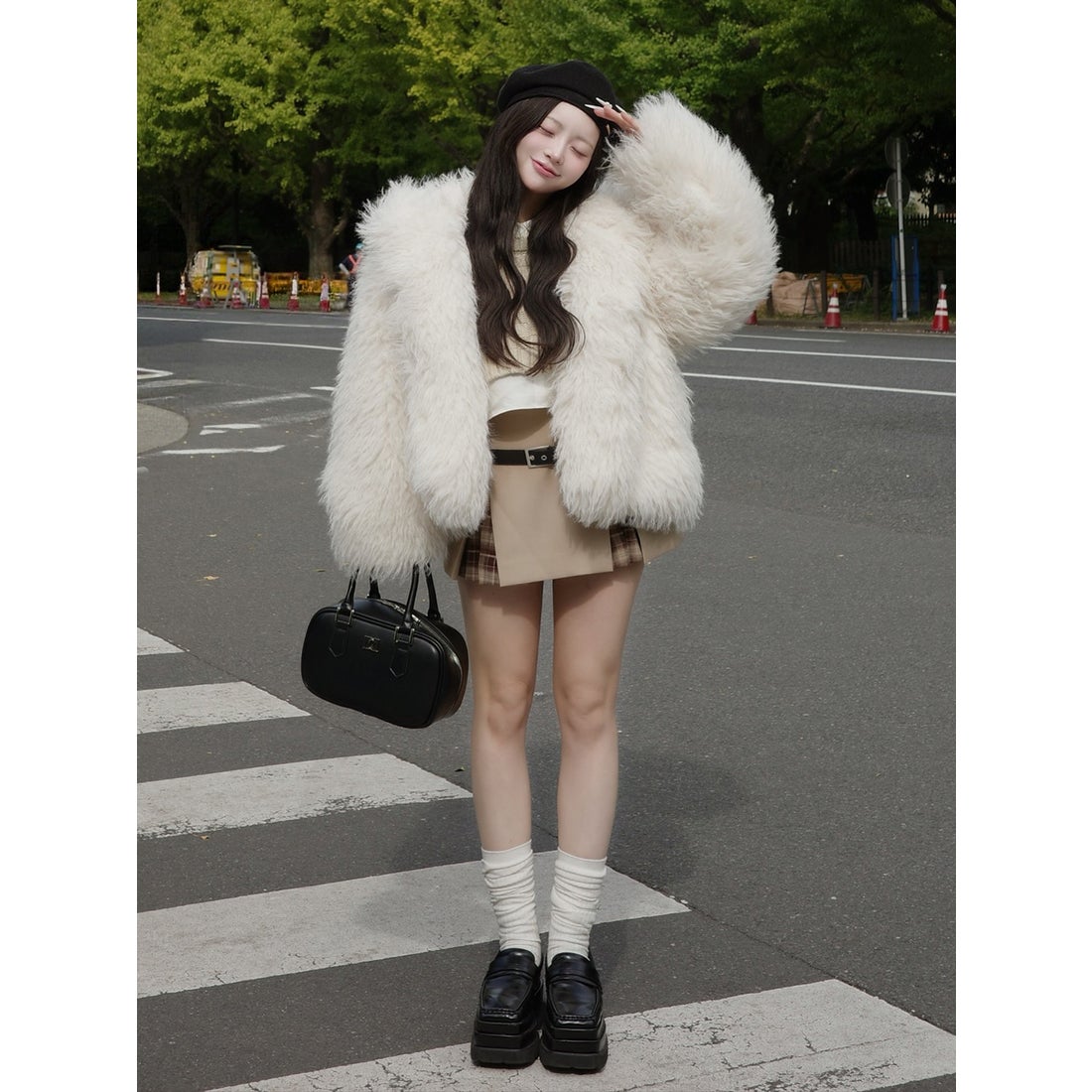 ダーリッチ Darich チェックドッキングミニスカート （ベージュ） -靴