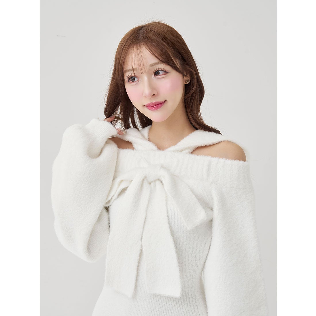 ダーリッチ Darich フーディーオフショルニットミニワンピース