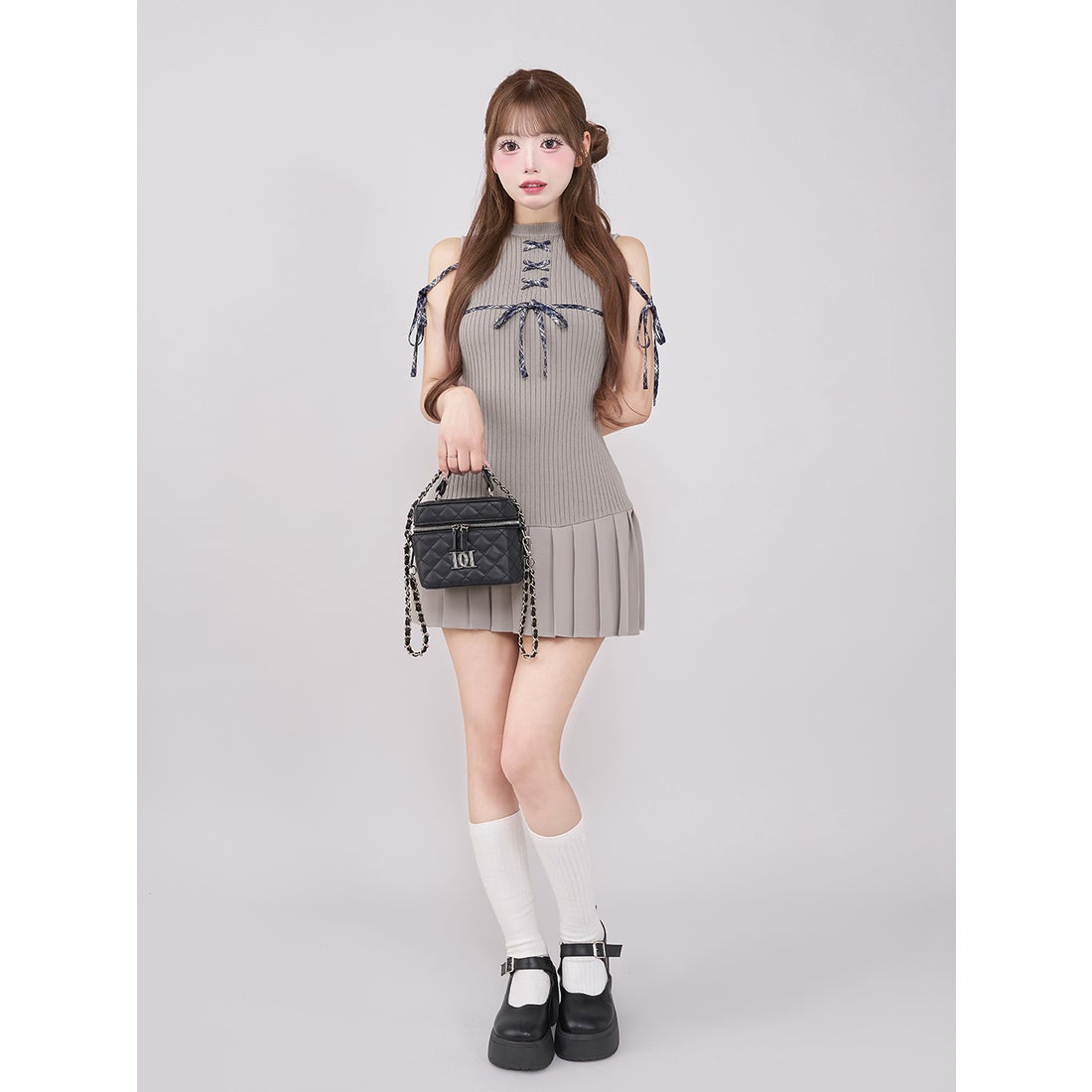ダーリッチ Darich ドッキングレースアップミニワンピース （グレー