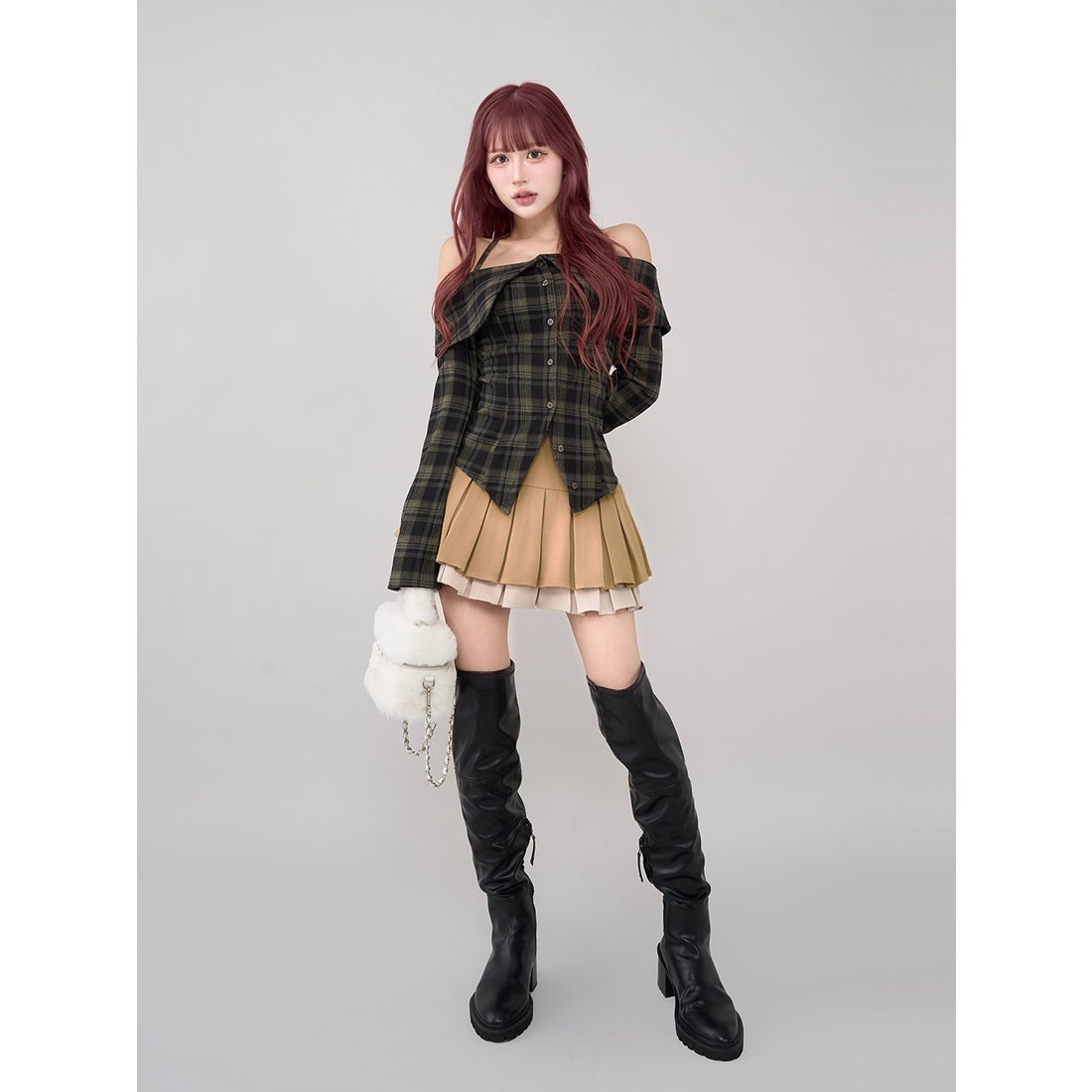 ダーリッチ Darich ダブルプリーツミニスカート （ブラック