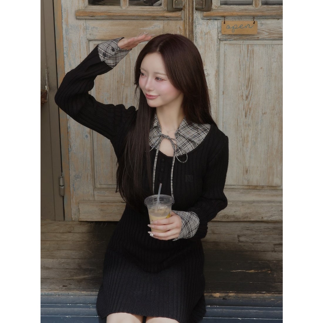 新品タグ付 ダーリッチ レイヤードライクニットミニワンピース F