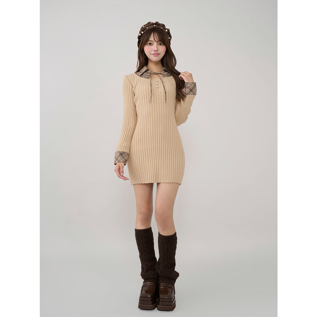 ダーリッチ Darich レイヤードライクニットミニワンピース （ベージュ