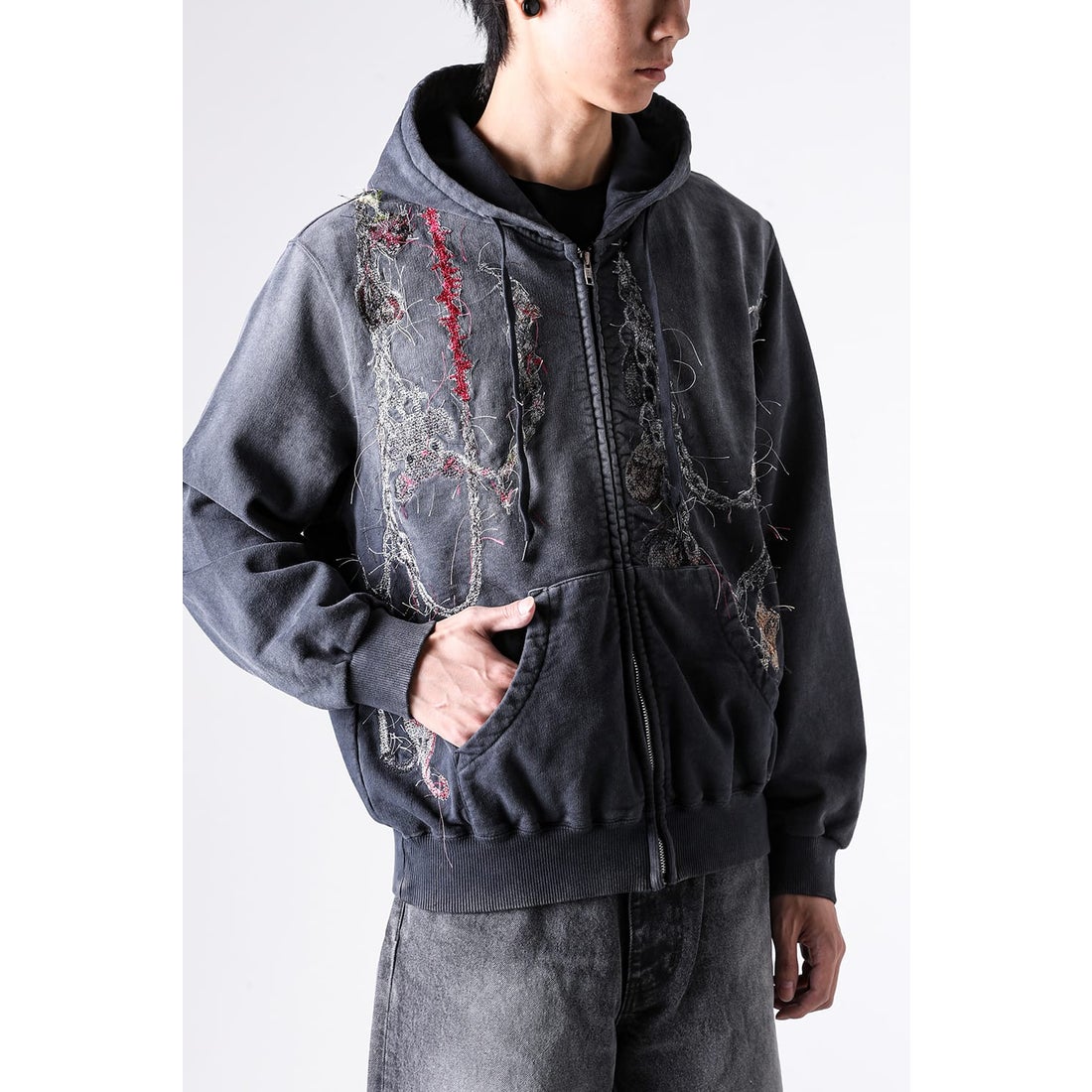 ダブレット doublet Embroidered Chain Zip-Up Hoodie （Grey