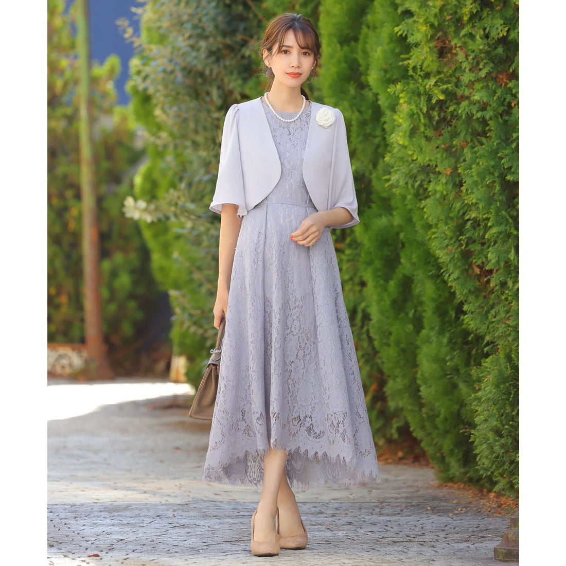 フロリア Flolia シフォンボレロジャケット 総レースイレヘムロング