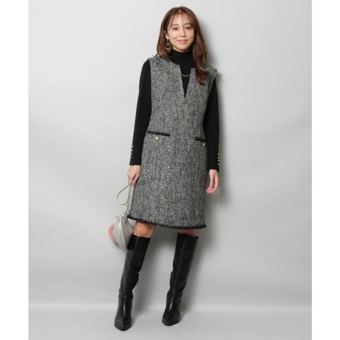 ジャスグリッティー JUSGLITTY ツイードジャンスカ （黒ミックス