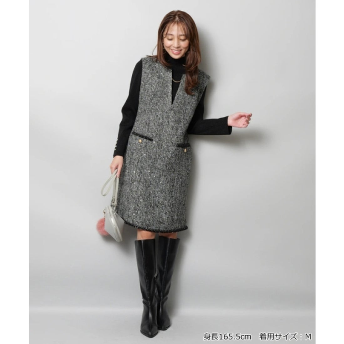 ジャスグリッティー JUSGLITTY ツイードジャンスカ （黒ミックス