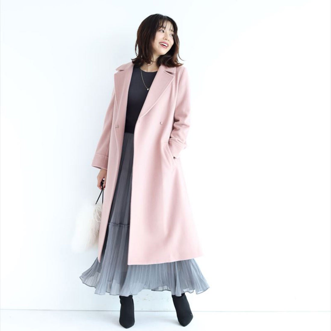JUSGLITTY ベルテッドロングコート （ピンク） -ファッション通販