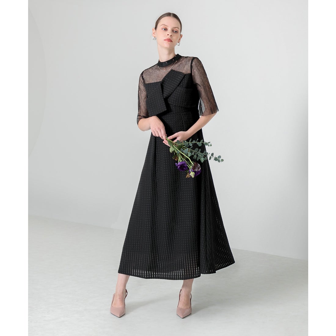 レジャ Leja ビスチェ風切り替えプチハイネック花柄シアーレース