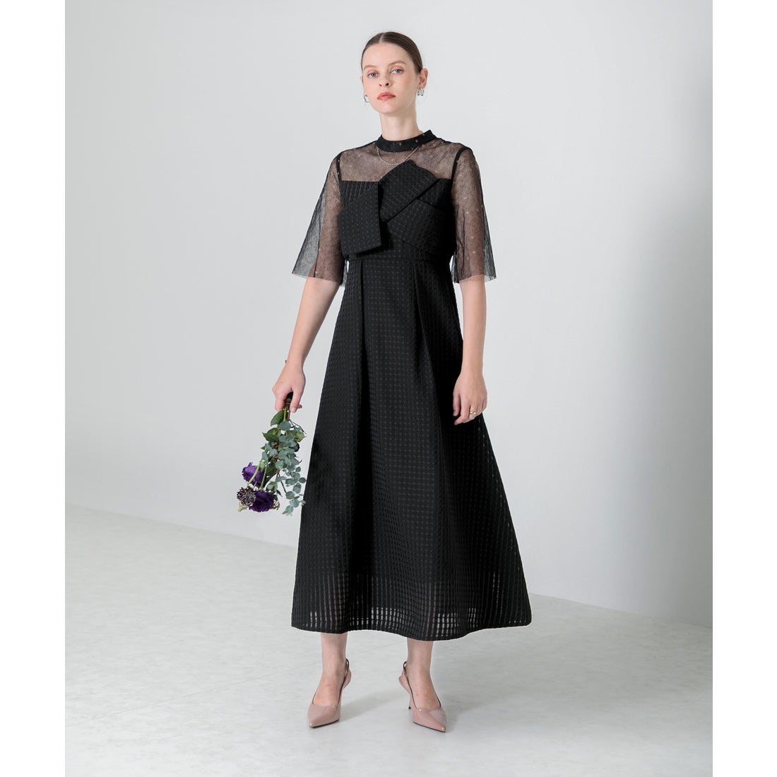 レジャ Leja ビスチェ風切り替えプチハイネック花柄シアーレース