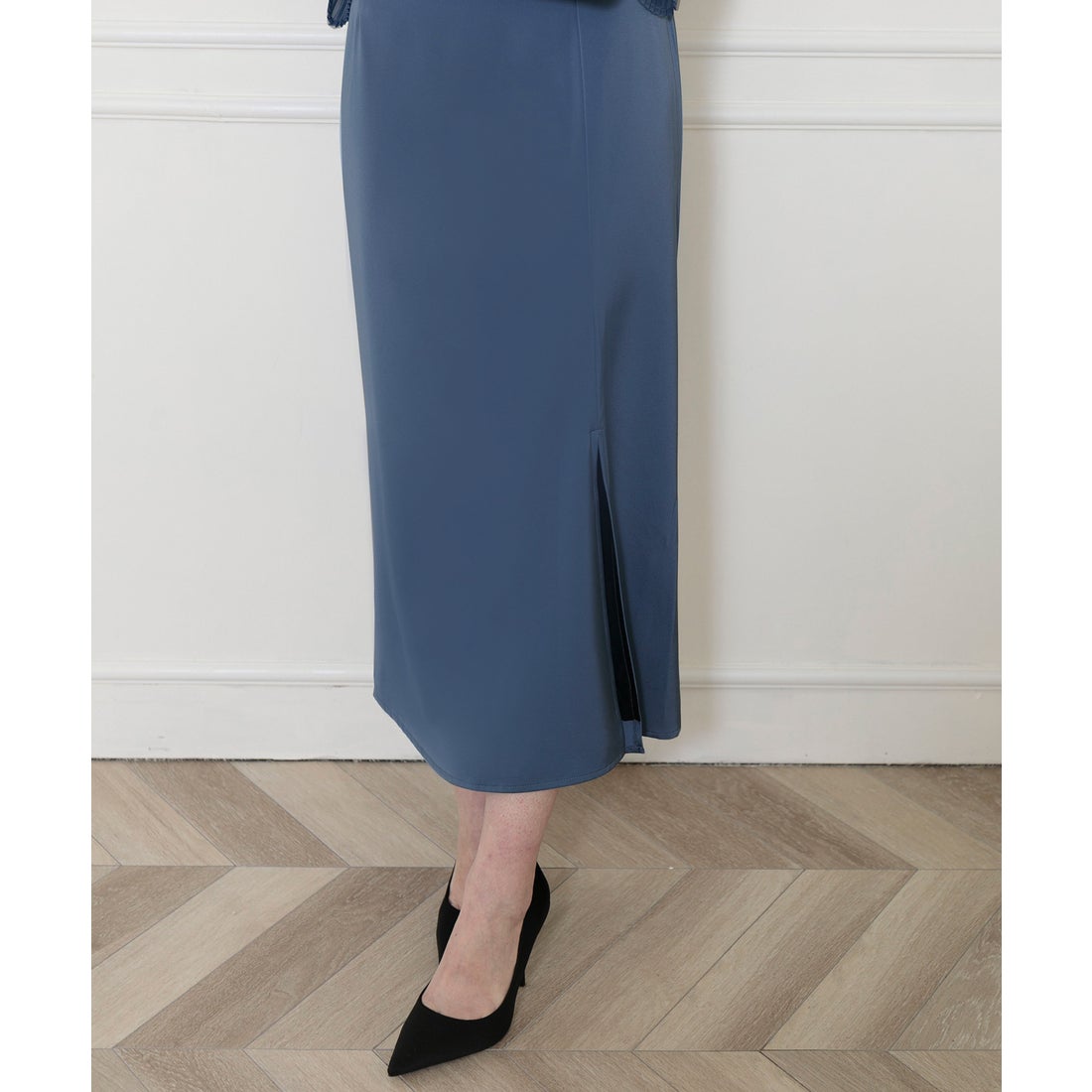 レジャ Leja レース切替スリットAラインロングドレスワンピース美脚