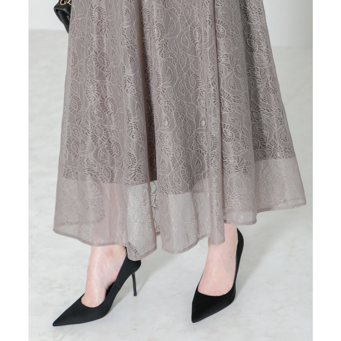 レジャ Leja ウエストマークパフスリーブ総レースロングドレス