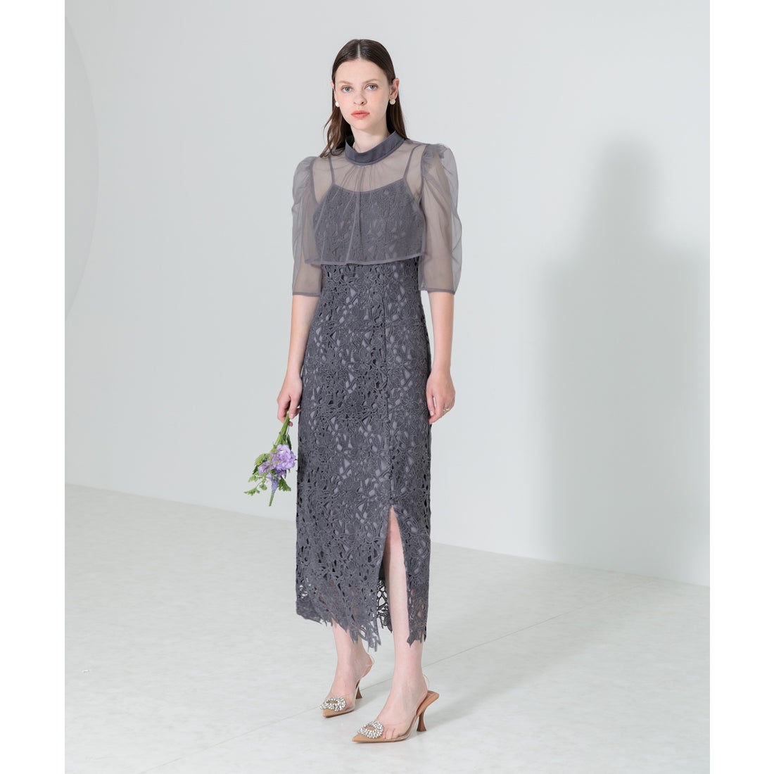 レジャ Leja 2WAYボレロ花柄レース刺繍スリットキャミワンピース