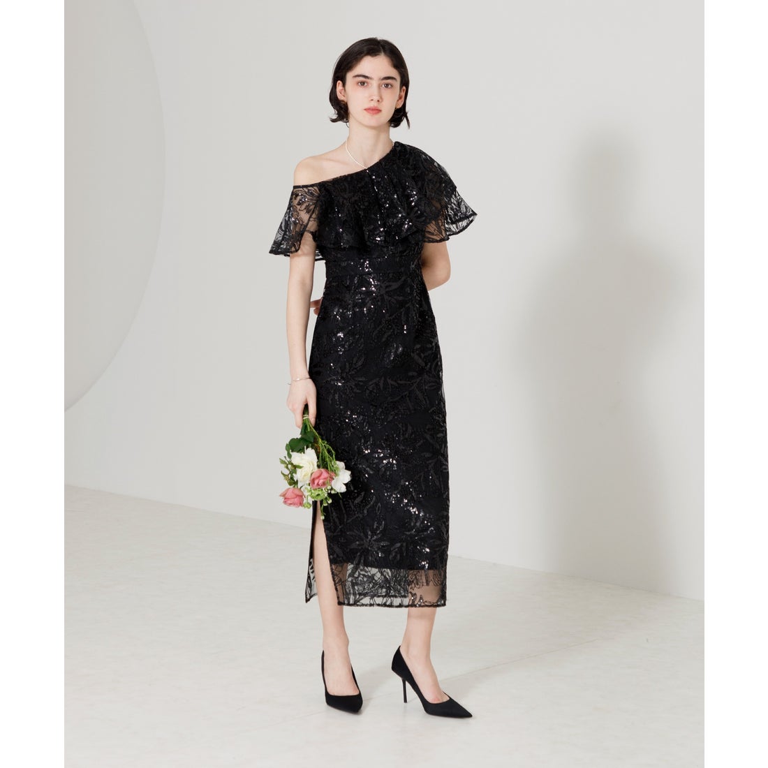 レジャ Leja フリルオフショルダースパンコールウェストマークスリット