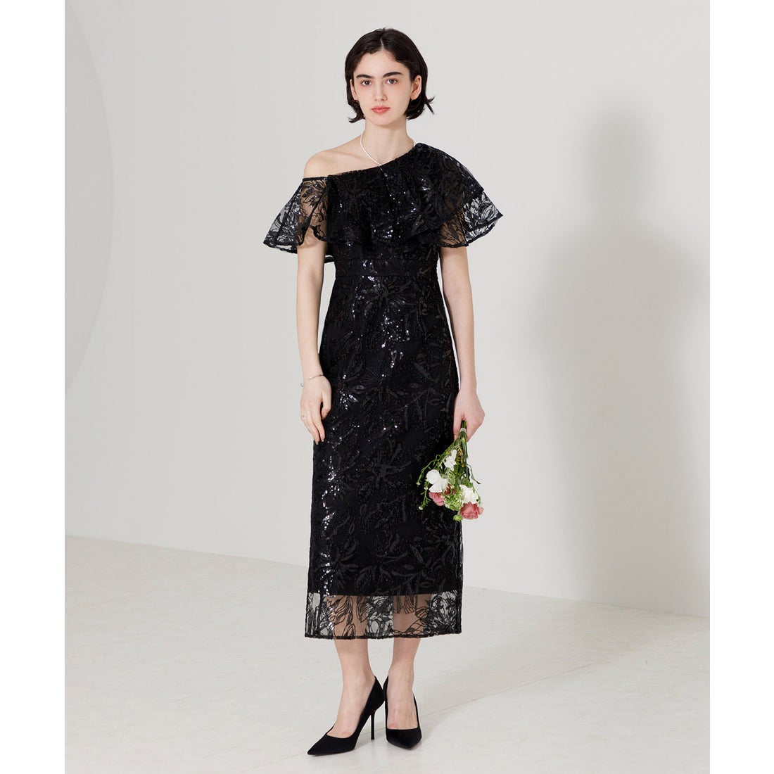 レジャ Leja フリルオフショルダースパンコールウェストマークスリット