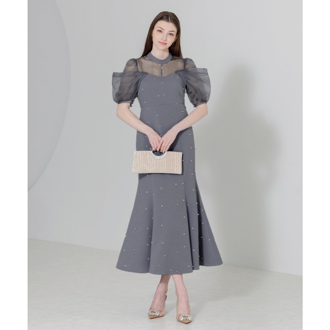 レジャ Leja パールビジューオーガンジーレースパフスリーブプチ