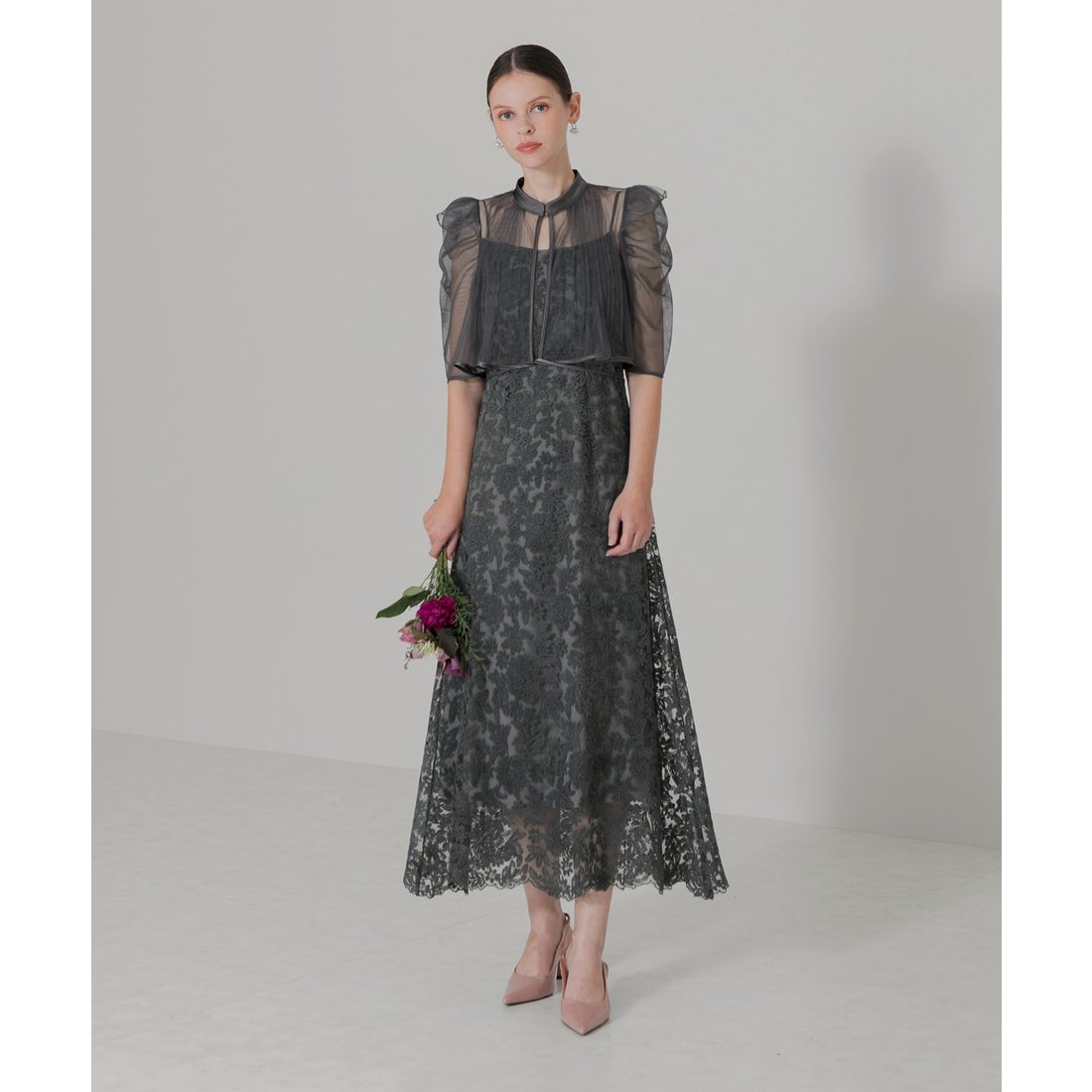 レジャ Leja フロントオープンバックプリーツウエストリボンボレロ