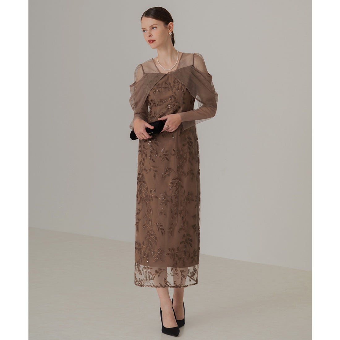 レジャ Leja チュールロングスリーブリーフIラインドレスワンピース