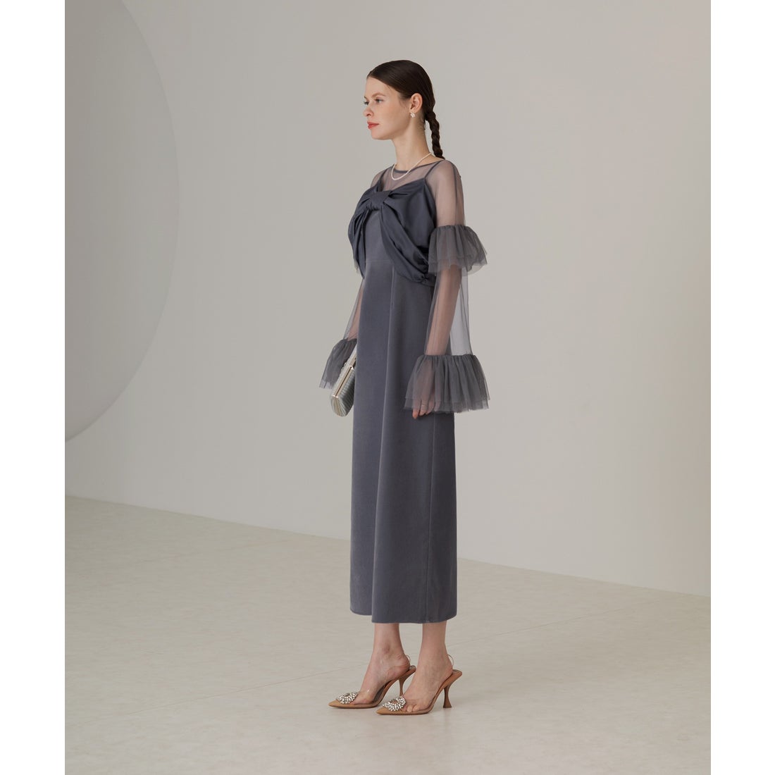 レジャ Leja 2WAYフロントリボンビスチェチュールベロアIラインドレス