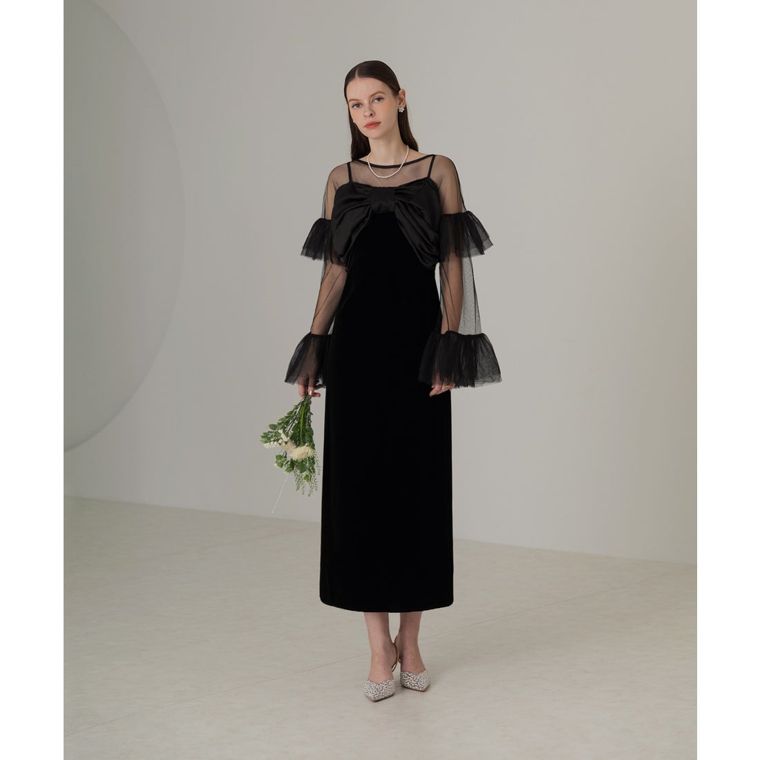 レジャ Leja 2WAYフロントリボンビスチェチュールベロアIラインドレス