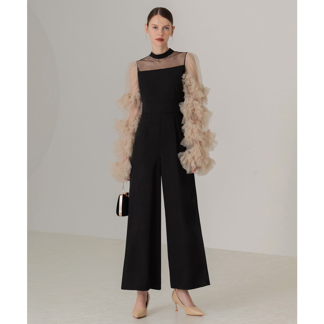 レジャ Leja ボリュームチュールスリーブオールインワンパンツドレス