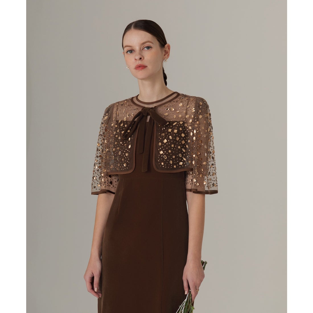 レジャ Leja ビジューストーンボレロベロアスリットIラインドレス