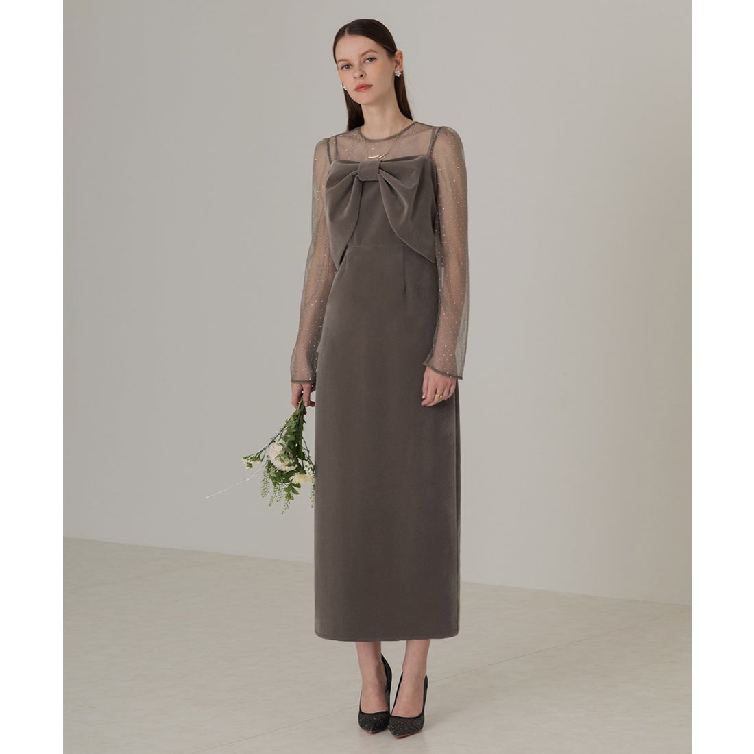 レジャ Leja 2WAYリボンビスチェドットストーンベロアIラインドレス