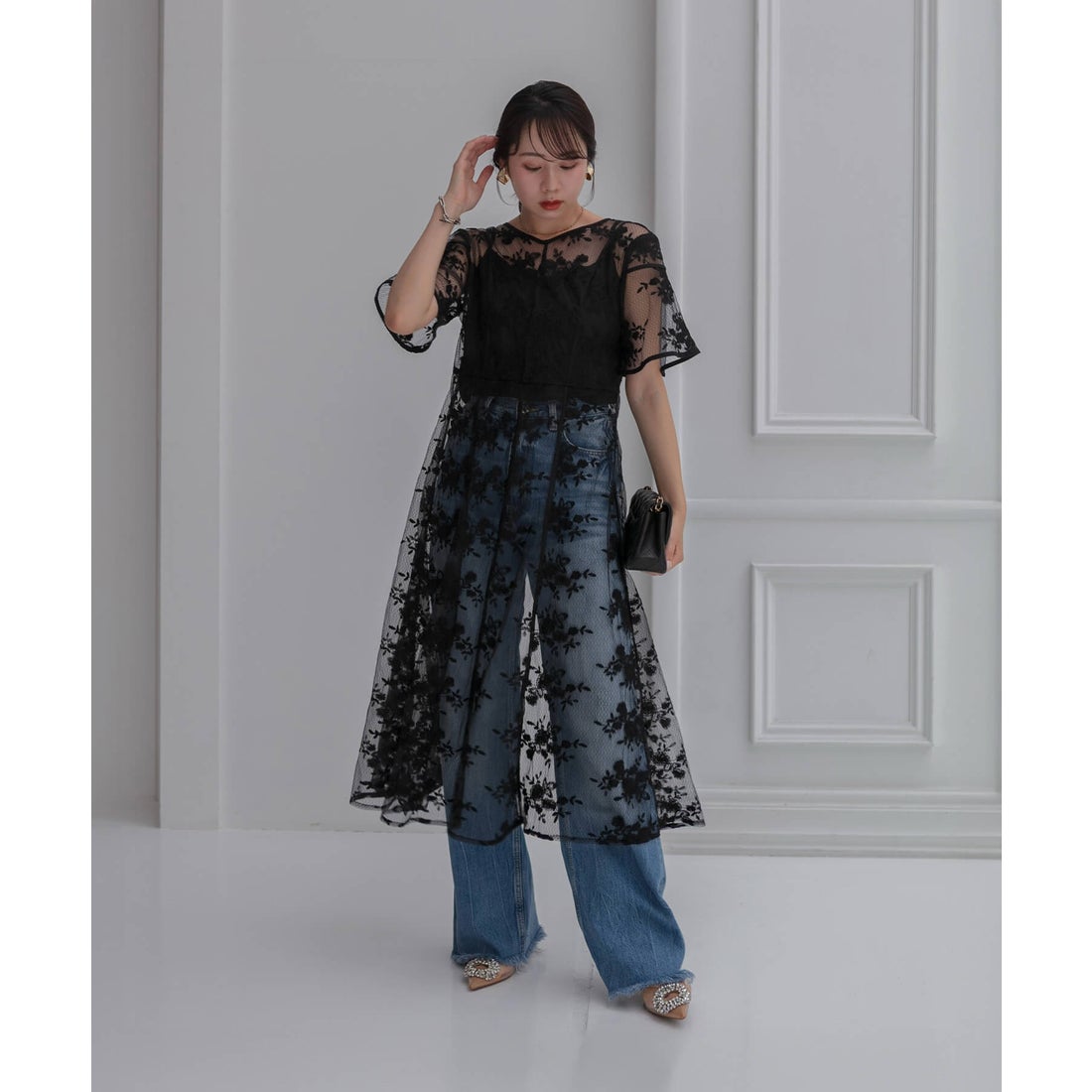 レジャ Leja 花柄後ろリボン半袖キャミワンピースセットアップ