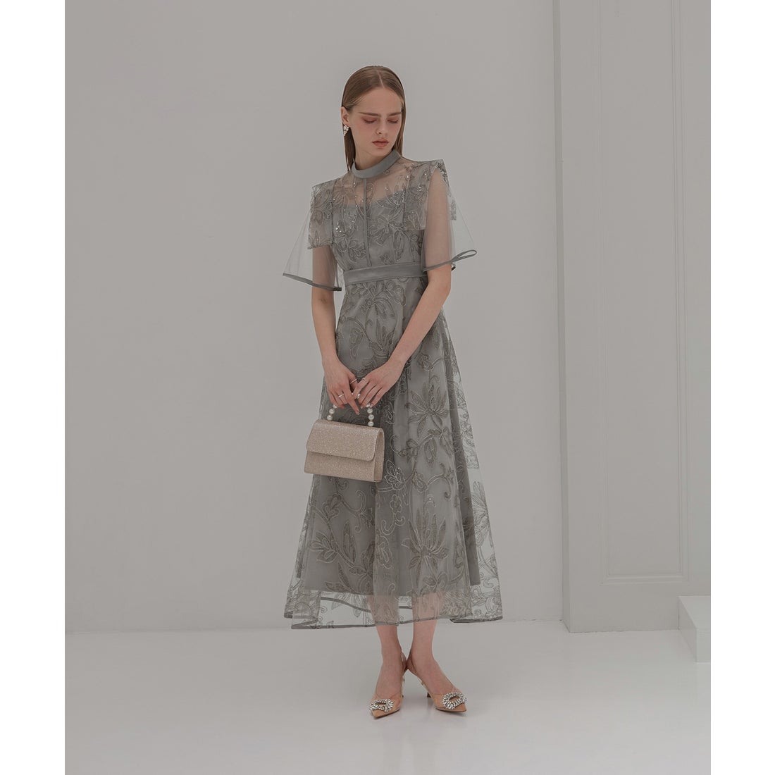 レジャ Leja フラップデザインフラワースパンコールAラインワンピース