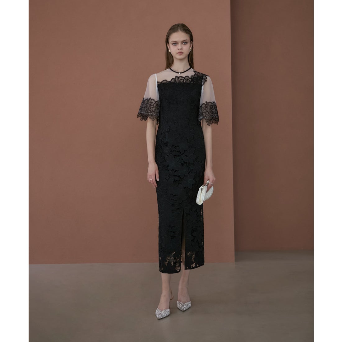 レジャ Leja シアーレースフラワーIラインドレスワンピース美脚効果