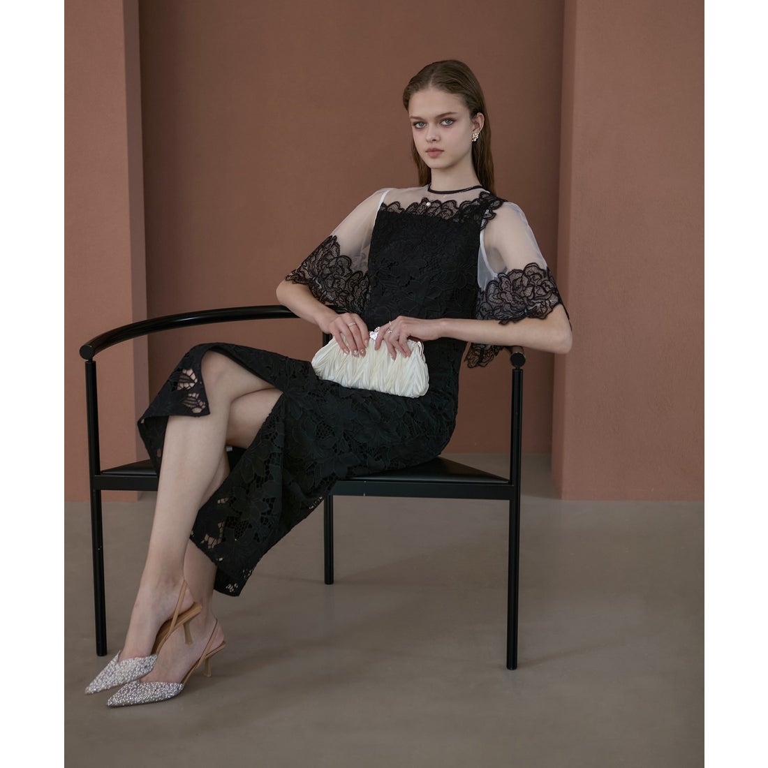 レジャ Leja シアーレースフラワーIラインドレスワンピース美脚効果