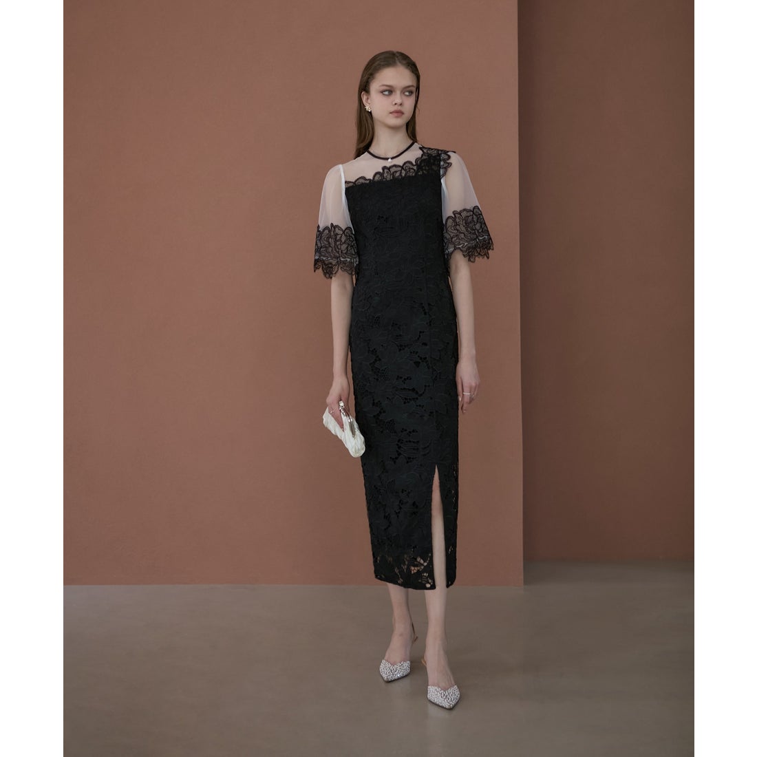 レジャ Leja シアーレースフラワーIラインドレスワンピース美脚効果