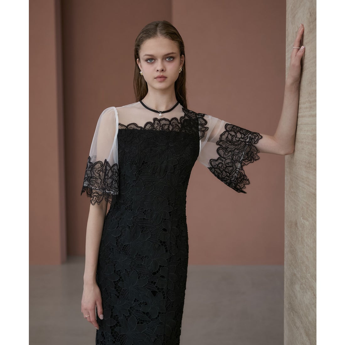 レジャ Leja シアーレースフラワーIラインドレスワンピース美脚効果