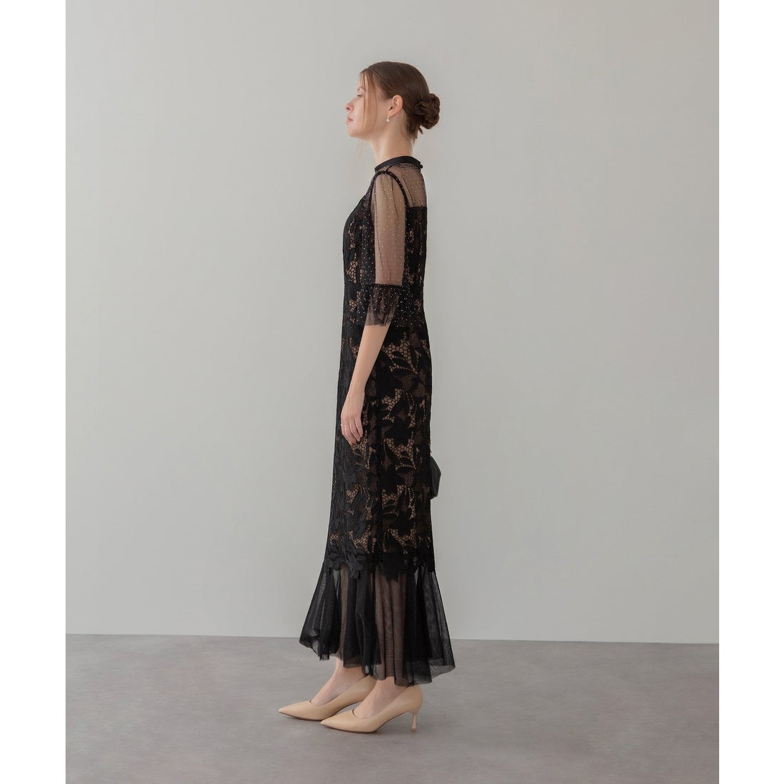 レジャ Leja フラワーレースドットストーンチュールIラインワンピース