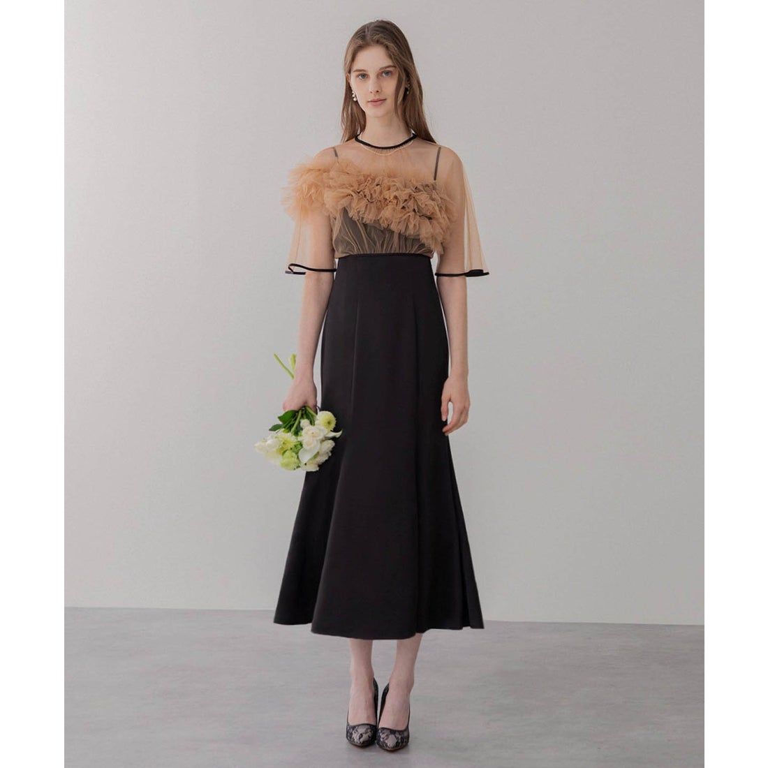 レジャ Leja ボリュームチュールパイピングフレアドレスワンピース美脚