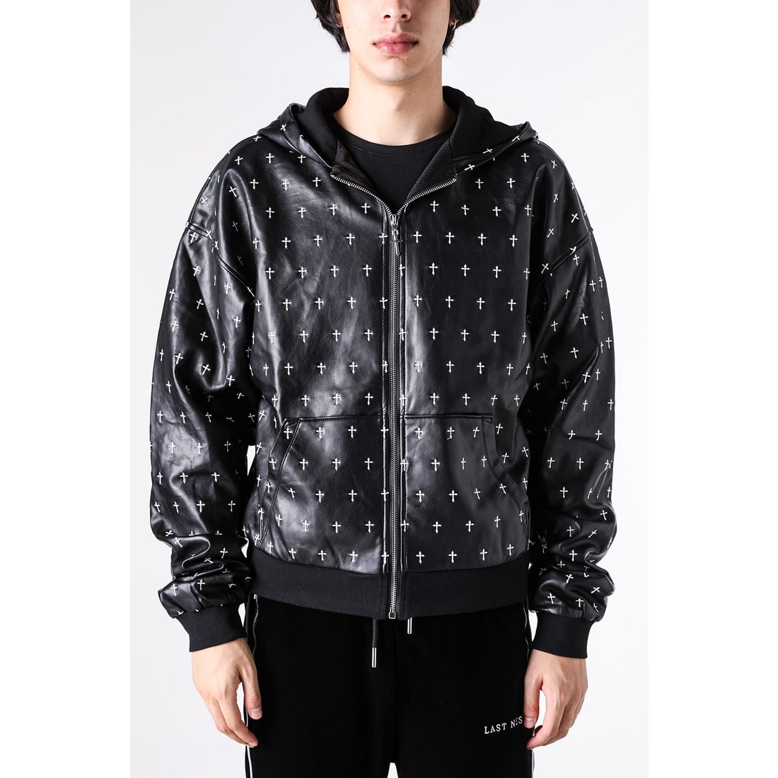 ラストネスト LAST NEST Allover Cross Zip-up Hoodie （Black