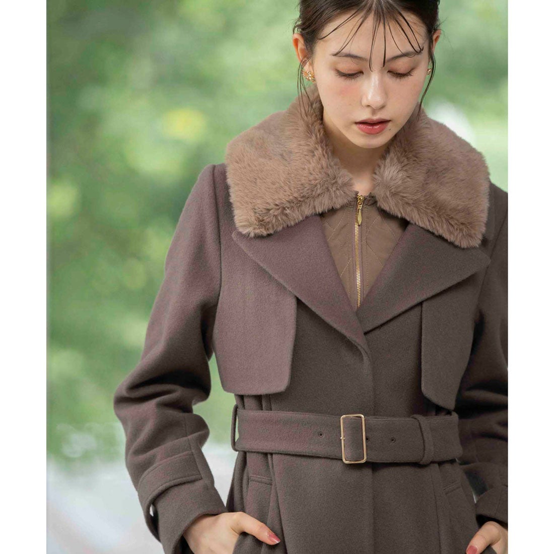 ノエラ NOELA ファー付マルチロングコート （チャ） -靴＆ファッション
