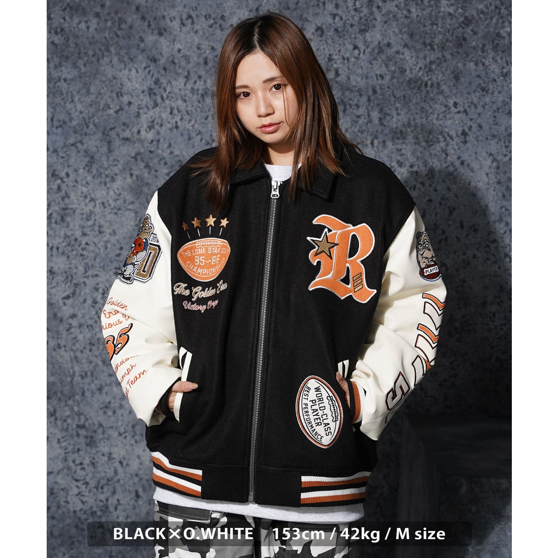 ワンフォークロージング 1111clothing ワッペン刺繍 袖PU スタジャン