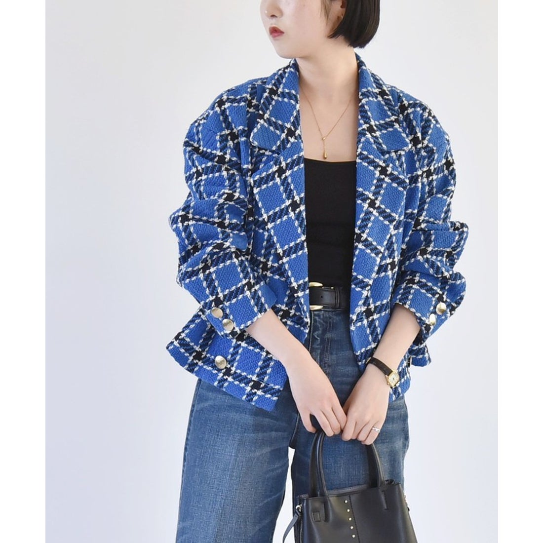 カランシエル quaranciel quaranciel: ブルー ツイード チェック