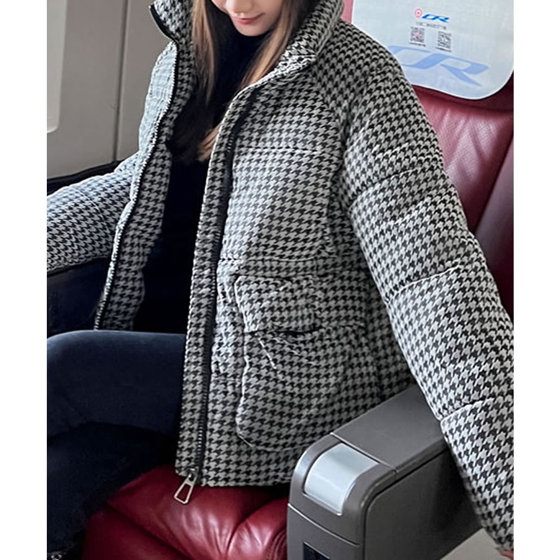 プリマゼル Primazel 秋冬新作 千鳥柄ショートダウンジャケット （千鳥