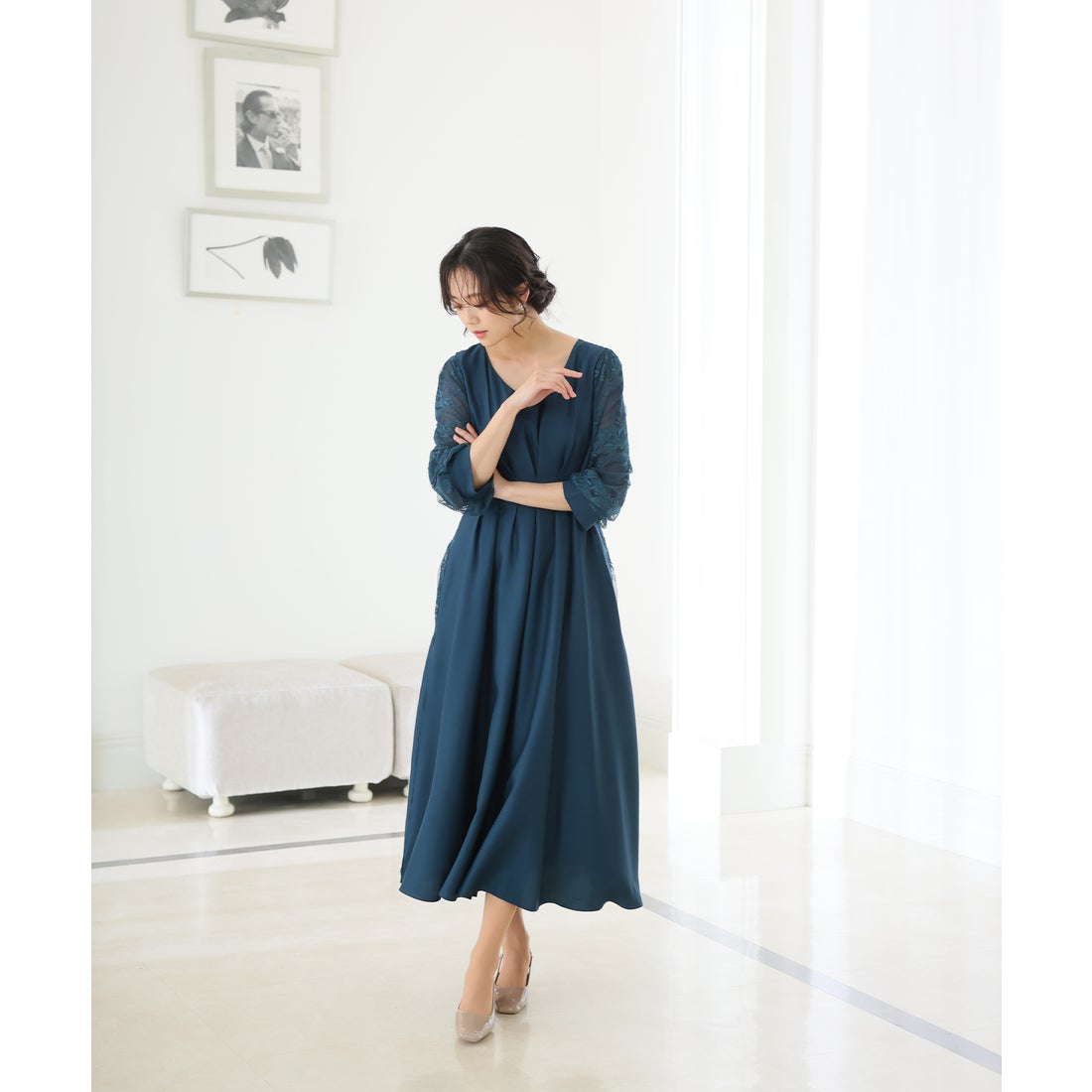 プールヴー PourVous レース切り替えパーティードレス大きいサイズ